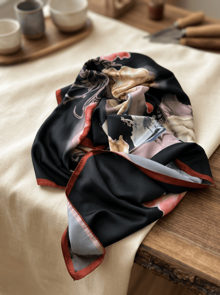 Black & Coral Abstract Scarf