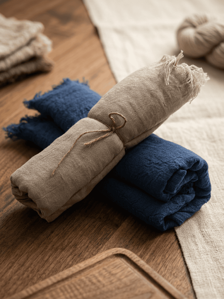 Navy and sand textured artisan Turkish scarves