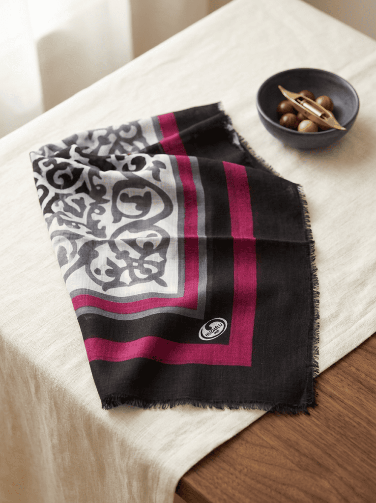 Black & Magenta Scrollwork Scarf