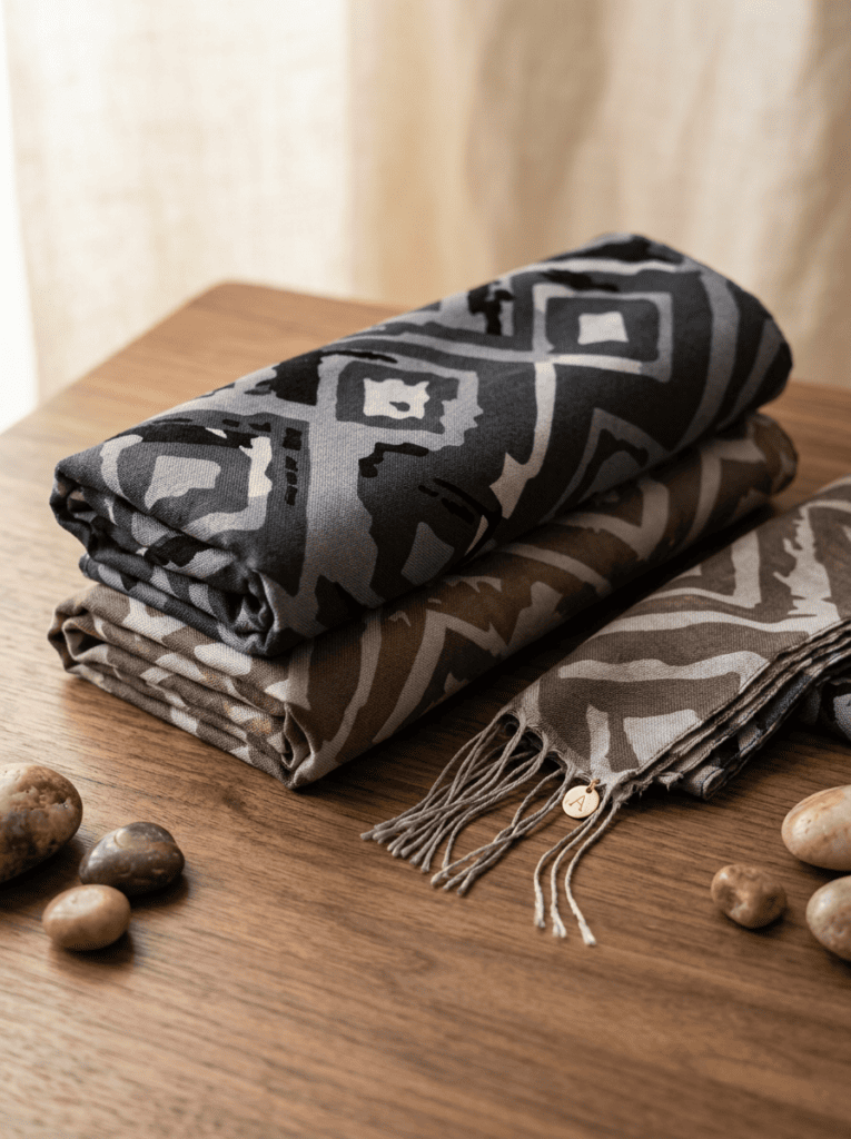 Charcoal & Taupe Geometric Scarves